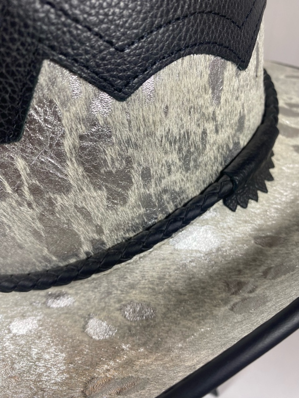 Black and Gray Western Cowboy Hat - Leather Trim and Shimmer - Picture 5 of 8